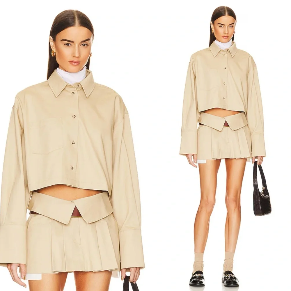 Helsa Chino Cropped Shirt in Khaki Size Small NEW! New with tags!